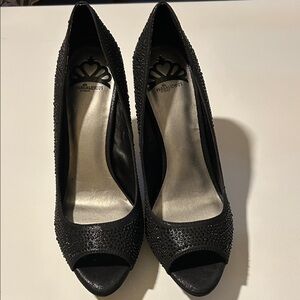 Fergalicious Black Crystal Embellished Peep-Toe Pumps